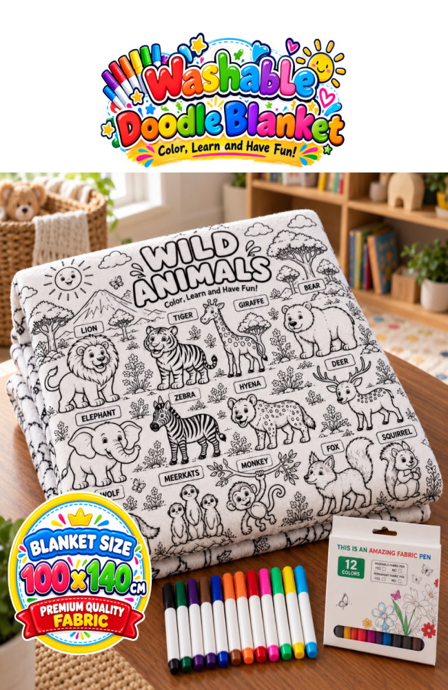 Wild Animals Reusable Colouring Blanket